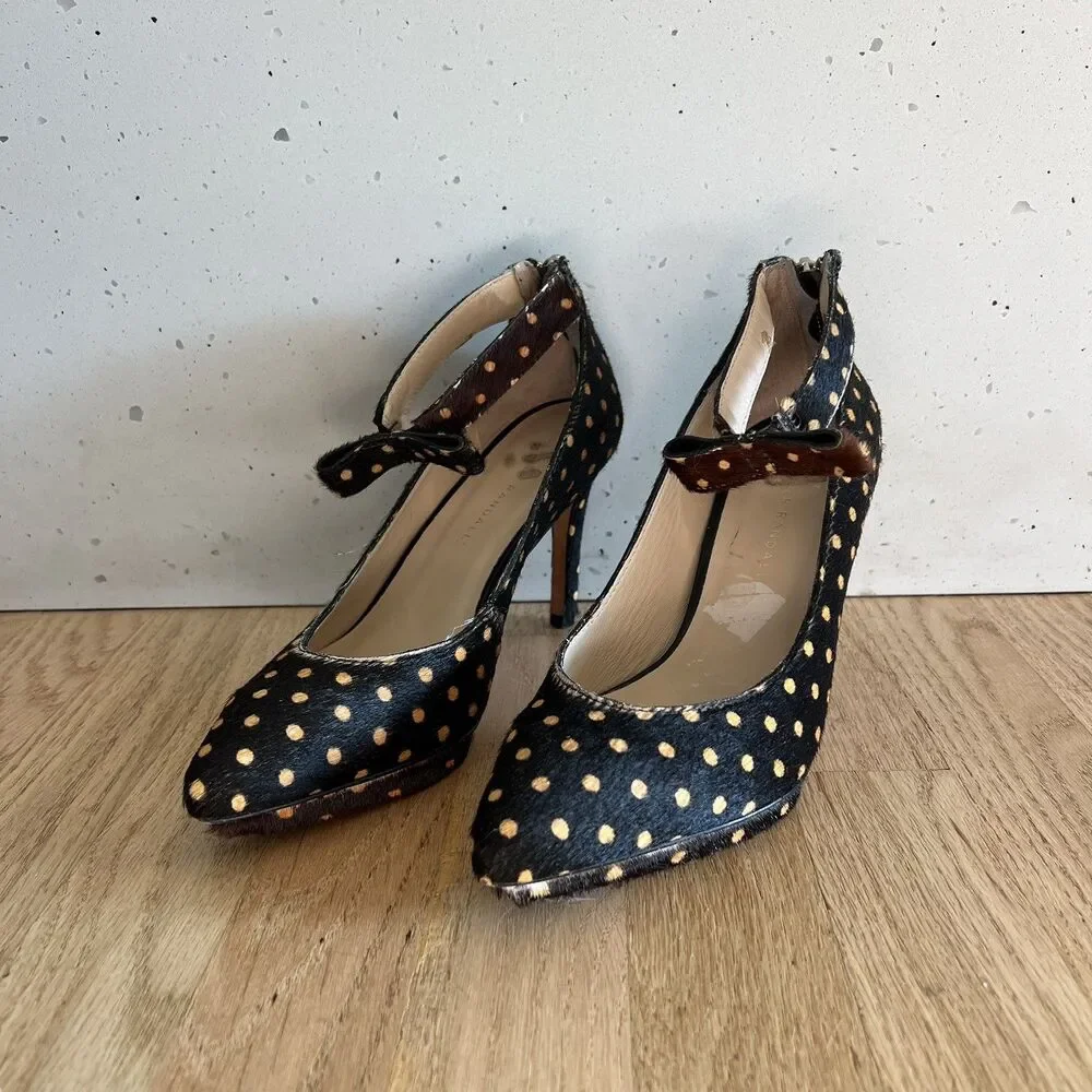 Loeffler Randall Alba demi platform‎ black brown Polka Dot Calf Hair Pumps 8B